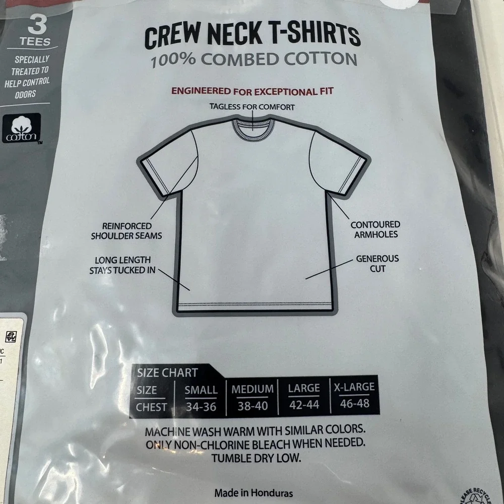 Roundtree & Yorke Mens 3 Pack Crew Neck T-Shirts Black‎ Medium 100% Cotton NEW